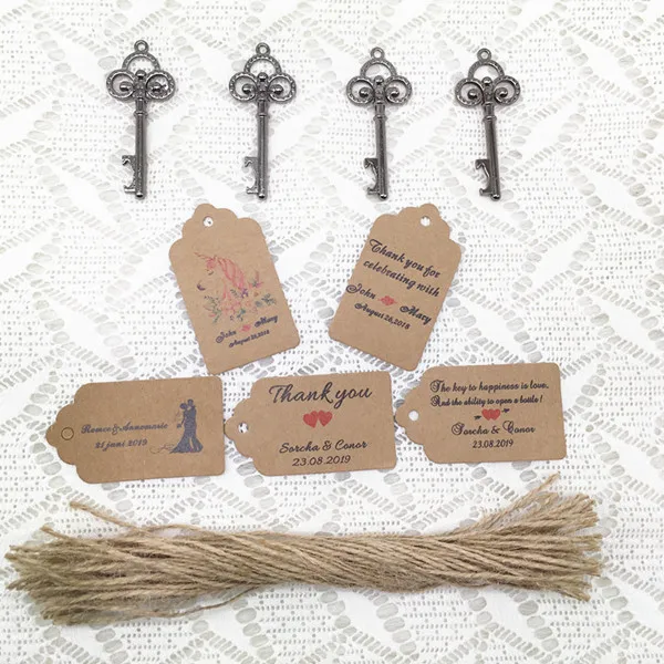 40 шт Персонализированные Свадебные сувениры старинный ключ открывалка для бутылок с заказом спасибо бирки Свадебные сувениры обратно подарки для гостей - Цвет: Gunblack-Craft