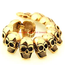 8.66″ *26mm Heavy Boy Bracelet 316L Stainless Steel Skulls heads Gothic Gold Black Men Bracelet For Boyfriend Jewelry Xmas Gift