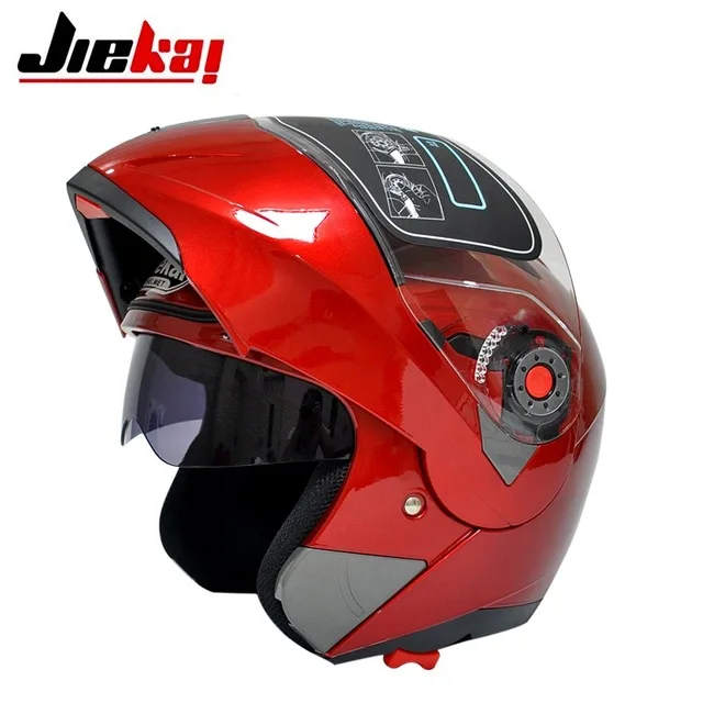 Последний мотоцикл JIEKAI шлемы двойные защитные козырьки объектива флип-вверх мотокросса шлемы теплый ветрозащитный Песок пыленепроницаемый - Цвет: Красный