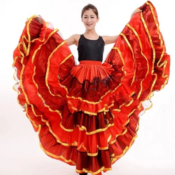 

Cheap Latin Dance Skirt For Ladies Red 180 Degree Spanish Skirt Women Opening Perform Paso Double Bullfight Tutu Fashions Q11123