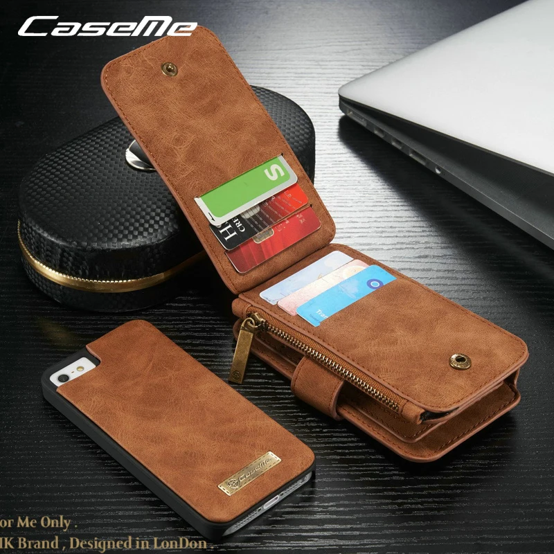 CaseMe, роскошный Магнитный кожаный чехол 2 в 1 для iPhone SE 5 5S, многофункциональный флип-чехол-бумажник для iPhone 5S 5 со слотом для карт