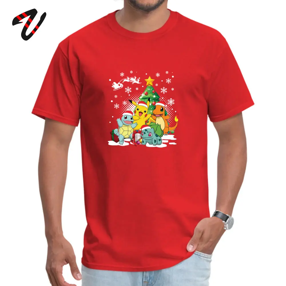 Happy Cheer/футболки с изображением рождественской елки, Покемон, Kawaii, аниме, Deisgn, модная футболка, хлопок, вечерние футболки, подарок для мальчика - Цвет: Red