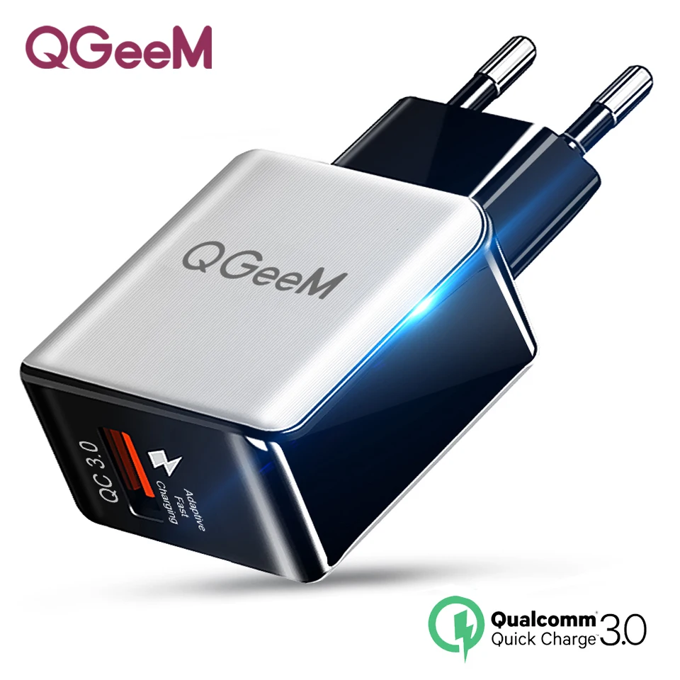 

QGEEM QC 3.0 USB Charger Fiber Drawing Quick Charge 3.0 Fast Charger Portable Phone Charging Adapter for iPhone Xiaomi Mi9 EU US