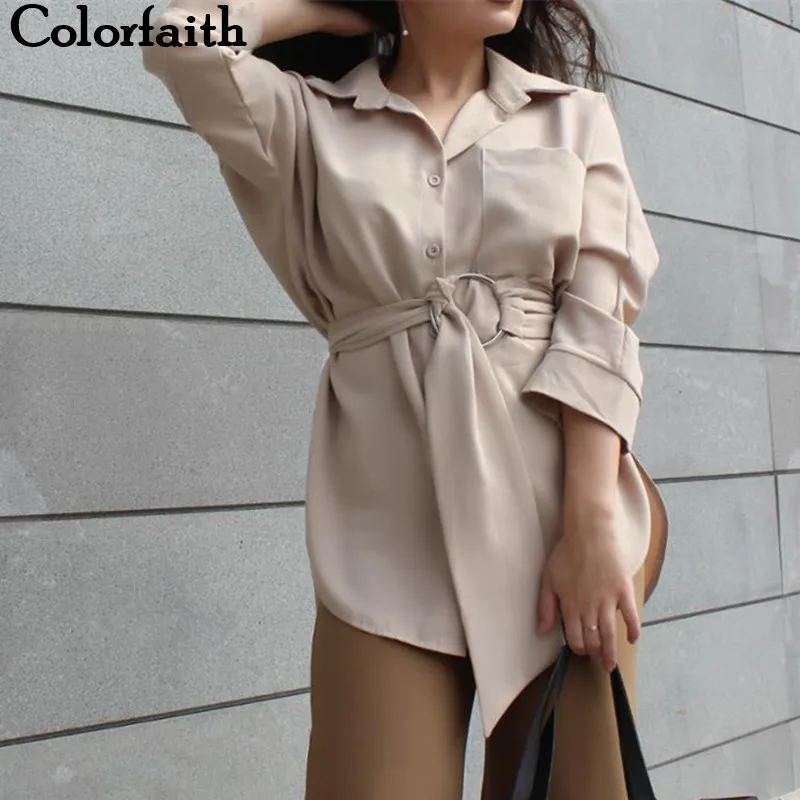 Женские Длинные Блузки Colorfaith, весенне осенние повседневные Элегантные Топы на кнопках со шнуровкой и талией в стиле ретро, BL3039|women long blouse|long blousetop shirt | АлиЭкспресс