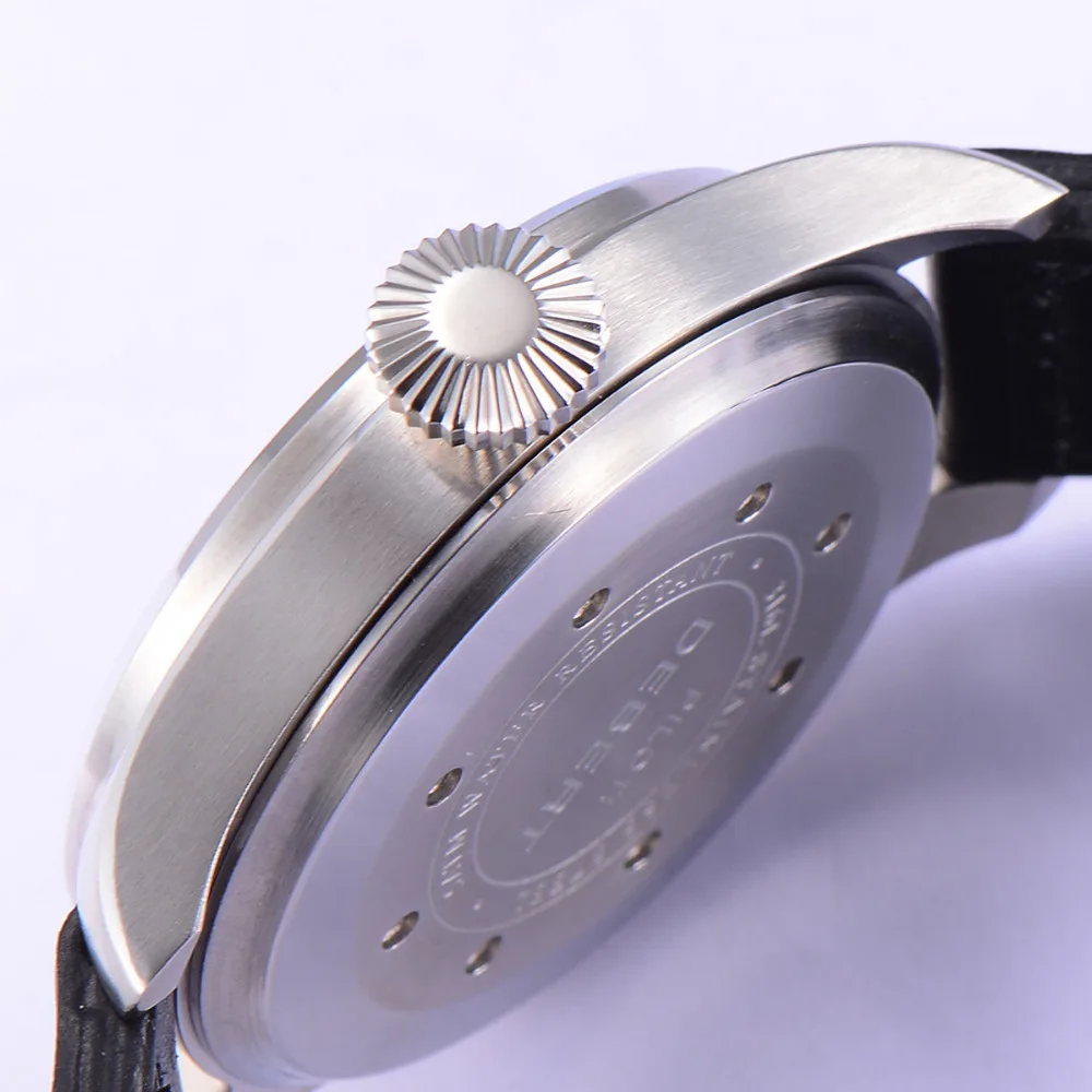 Deber 42 мм черный циферблат сапфировое стекло relogio masculino кожаный ремешок автоматические наручные мужские часы