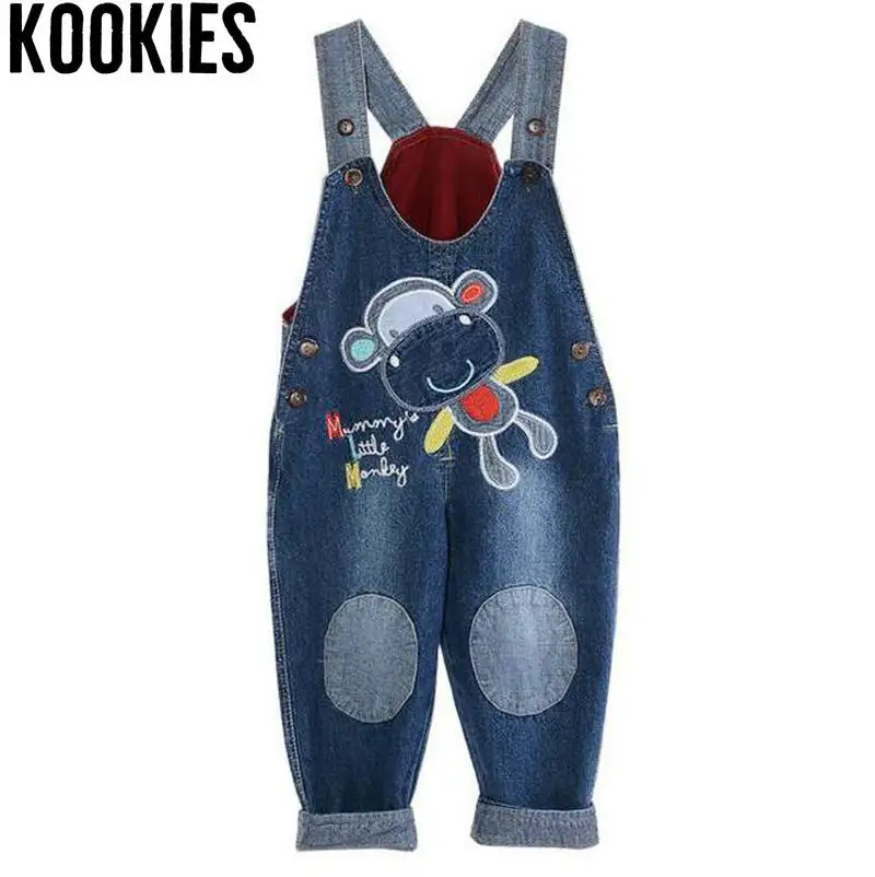 Kookies 2018 Toddler Boys Denim Overalls Soft Cartoon Jeans Suspender