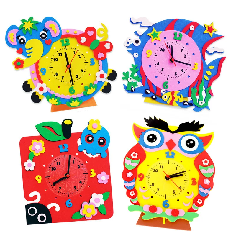 

1Set Handmade Clock Toy DIY 3D Animal Learning Clock Kids Crafts Educational Handwork Toy Creative Ability Training 12 types
