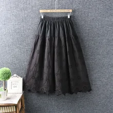 Vintage cotton hollow out embroidery Elastic waist skirt mori girl 2020 spring