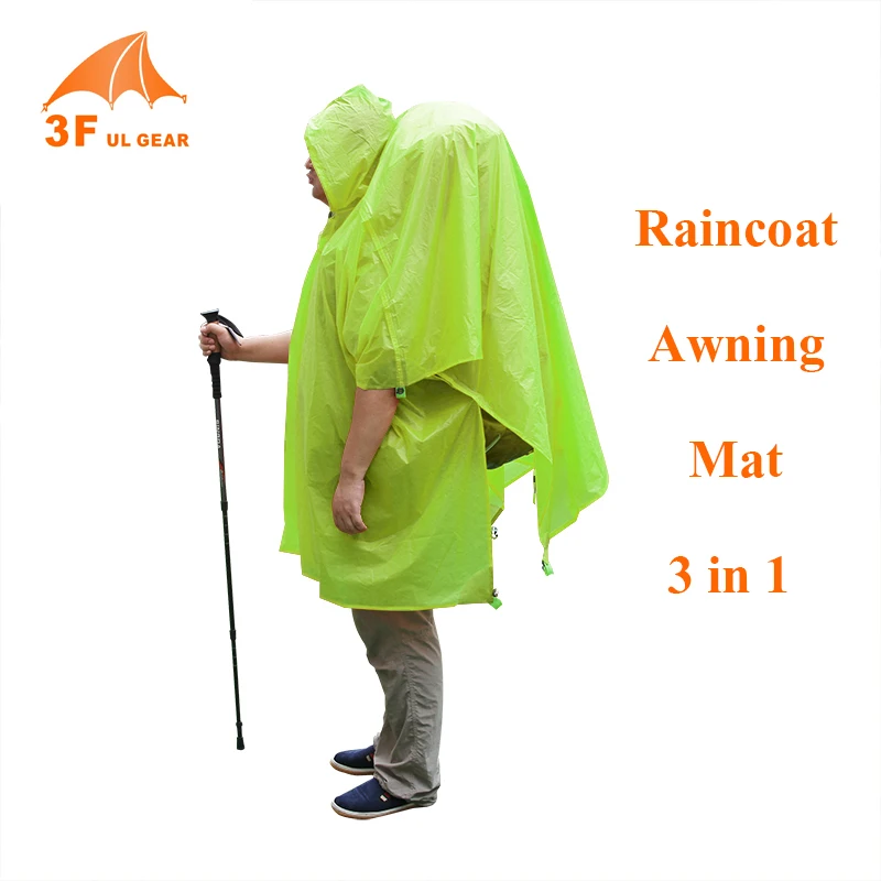 3F Ul والعتاد خفيفة خيمة قماش القنب سترة في الهواء الطلق التخييم 15D النايلون تنزه معطف واق من المطر المظلة حصيرة 3 في 1 الشمس المأوى