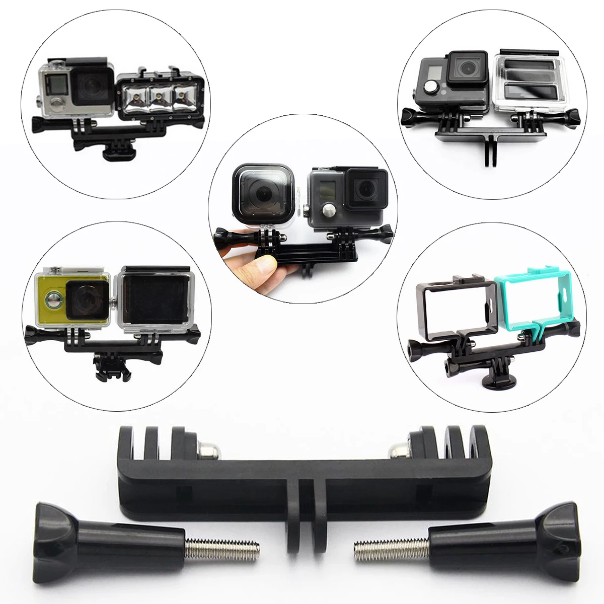 New Double Dual Bracket Tripod Holder Professional Sport Camera Handle with Screw Mount Adapter for Gopro Hero 6/5/4/3+/3/2/1