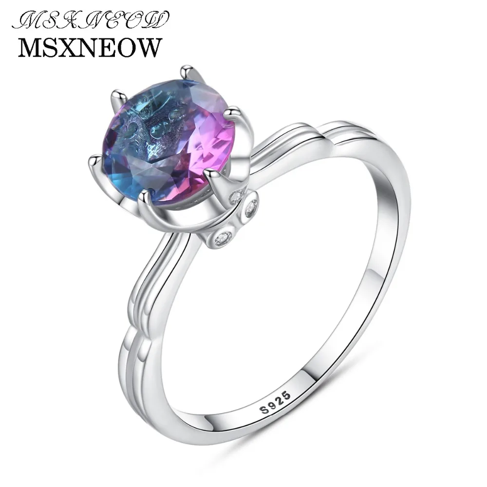 

MSXNEOW Genuine 925 Sterling Silver Rainbow Fire Mystic Topaz Solid Ring For Women Jewelry Best Gift Fine Jewelry EngagemeSR0080