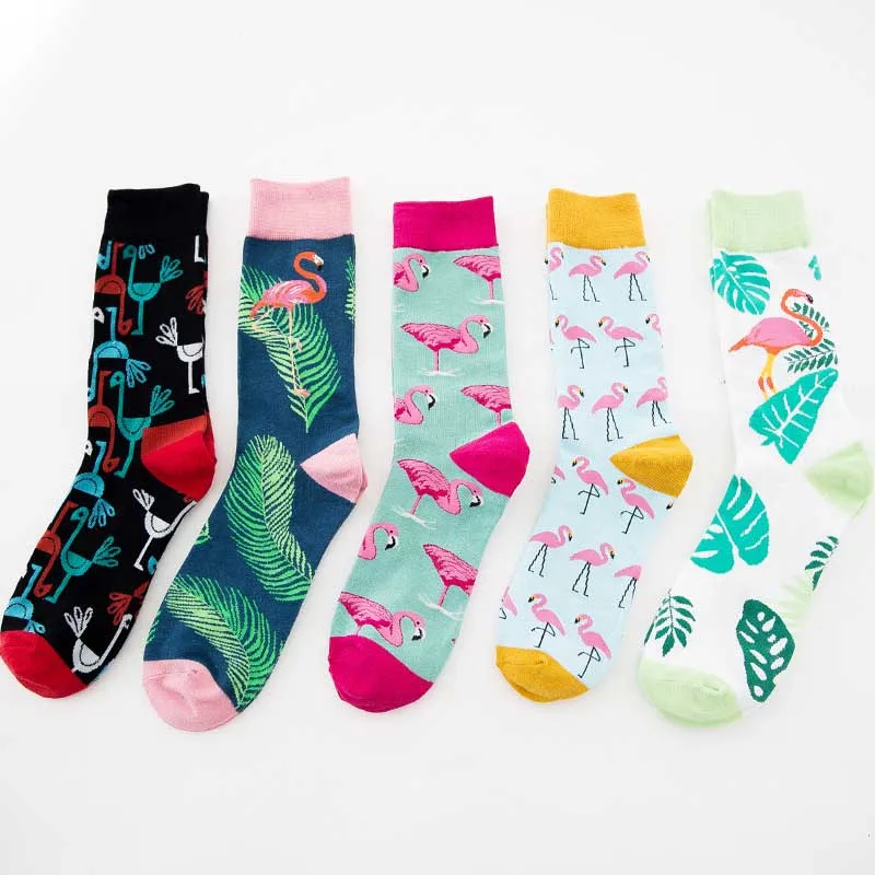 Крутые мужские носки в стиле хип хоп Flamingos жаккардовые забавные уличные с птицами