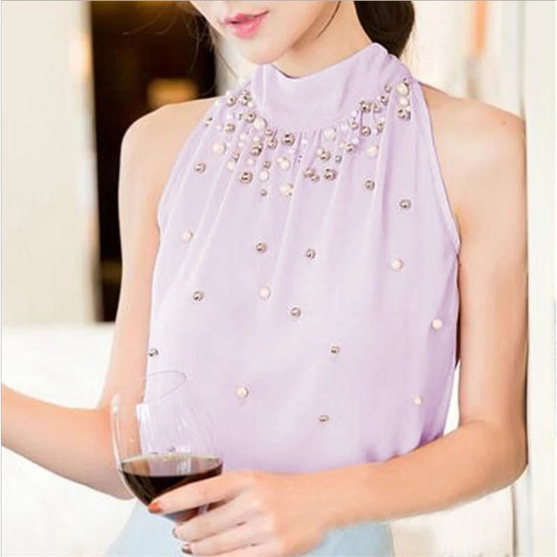 2019 summer Women's Summer Strapless Sleeveless Halter Tops Thin Jacket Fashion Sexy Chiffon Shirt Women