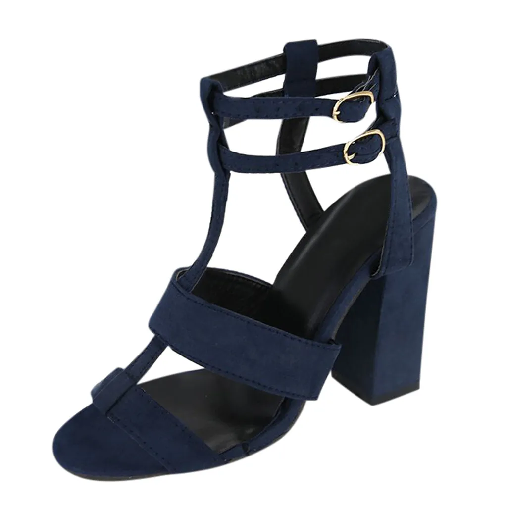 

Summer Ladies Pumps Women's Ladies Fashion Buckle Round Toe Chunky Heels High Heels Shoes Lady Female Sandals #c20