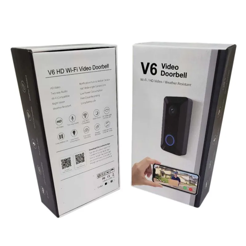 V6 Черный, серый цвет Цвет дома Wi-Fi видео-дверной звонок 720P 2-полосная акустическая связь с пассивный инфракрасный детектор движения