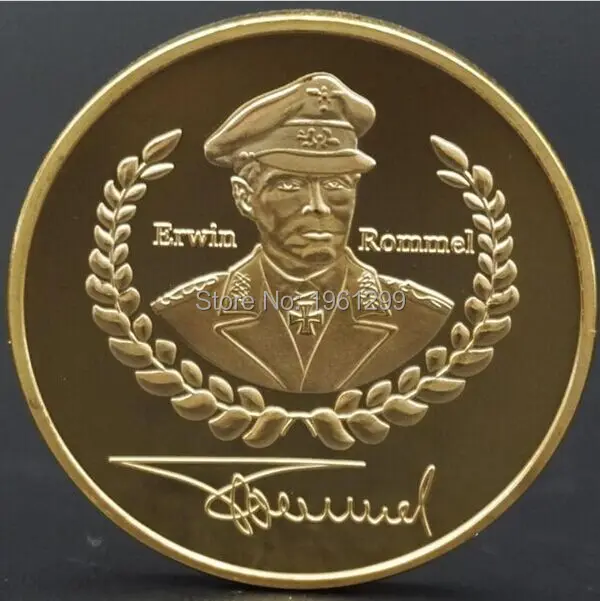 1 Oz999 Золотой плакированный монета Commander Erwin Rommel монета с военной символикой, 20 шт./лот на заказ немецкая монета