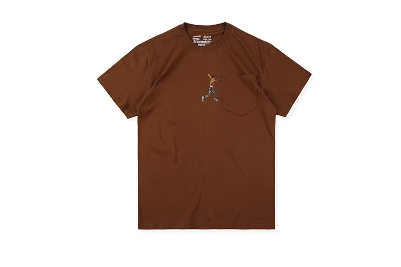 Travis Scott Astroworld T-Shirt Fabric Dark Brown Short Sleeve T-ShirtTravis Scott ASTROWORLD RUN Street Graffiti Print T-Shirt