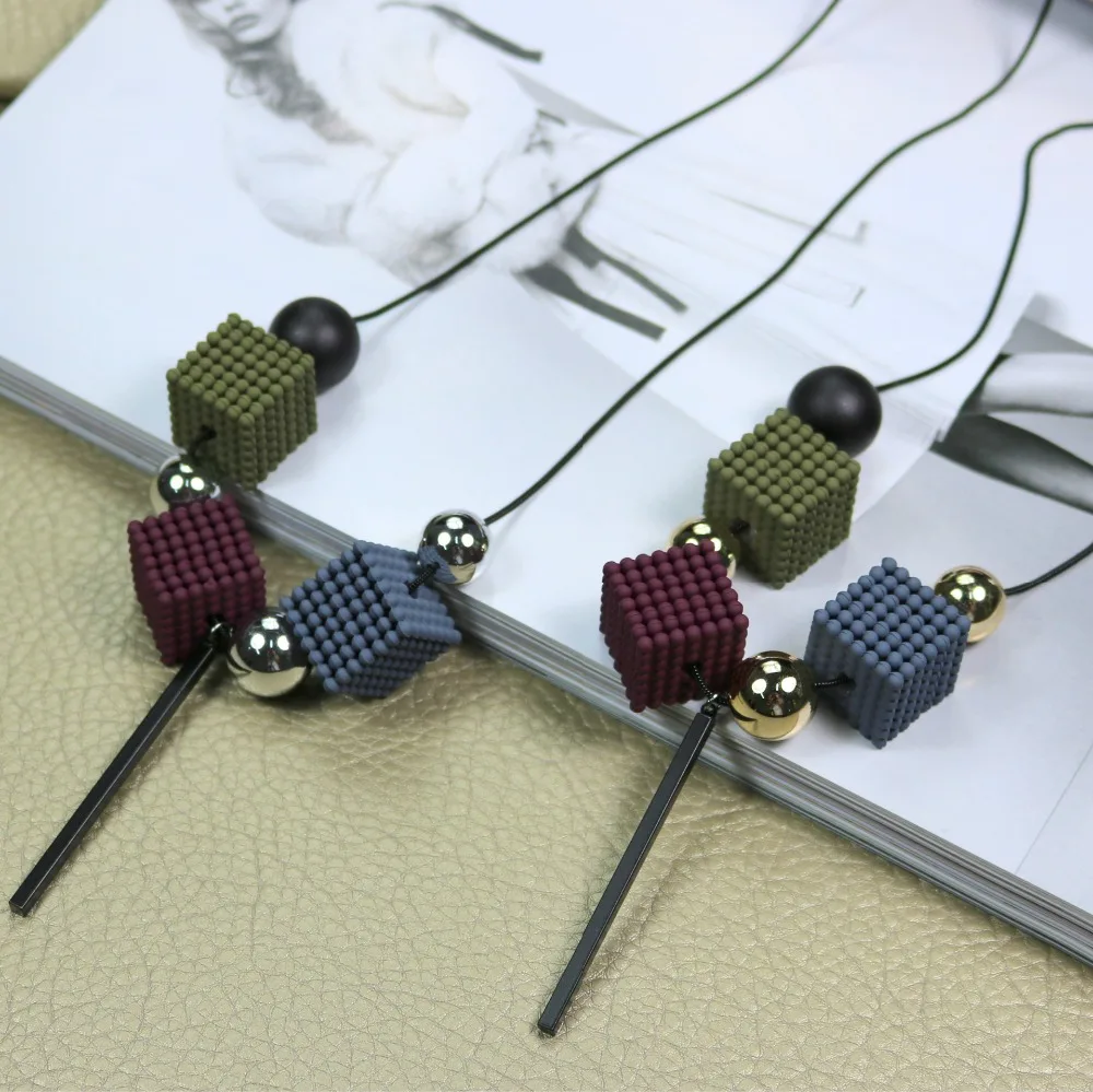 New Big Square Gold Color Ball font b Pendant b font Long Women Sweater Necklace Chain