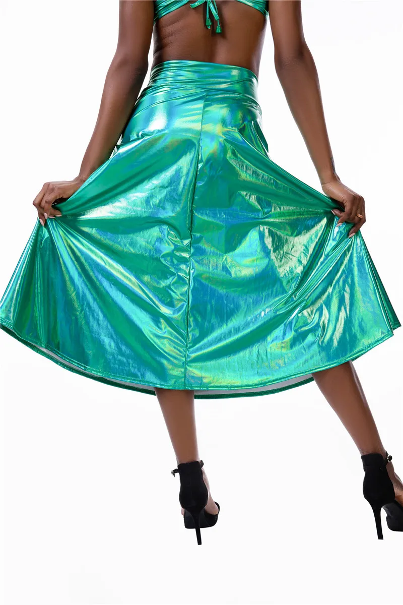 CHSDCSI юбка миди с широким эластичным поясом и d подолом, серебристая плиссированная юбка для танцев, Женская юбка для сценических танцев, юбки больших размеров для девушек
