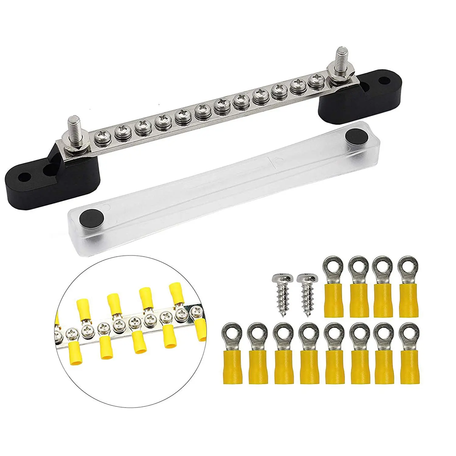 12 Terminal 100A Bus Bar block for Ground Distribution with Terminals