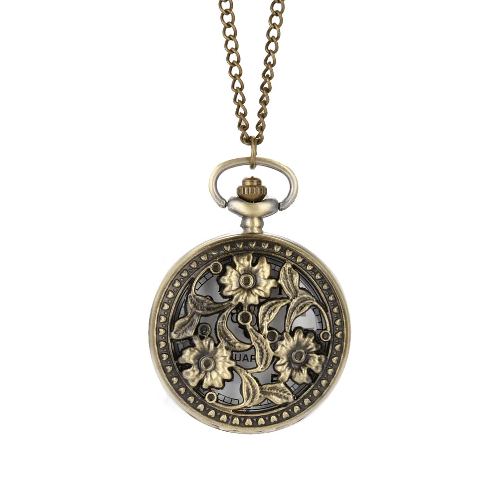 

Sunflower Pocket Watch Vintage Retro Flower Hollow Out Cover Quartz Watch Clock Sweater Chain Necklace Pendant Clock Gifts TT@88