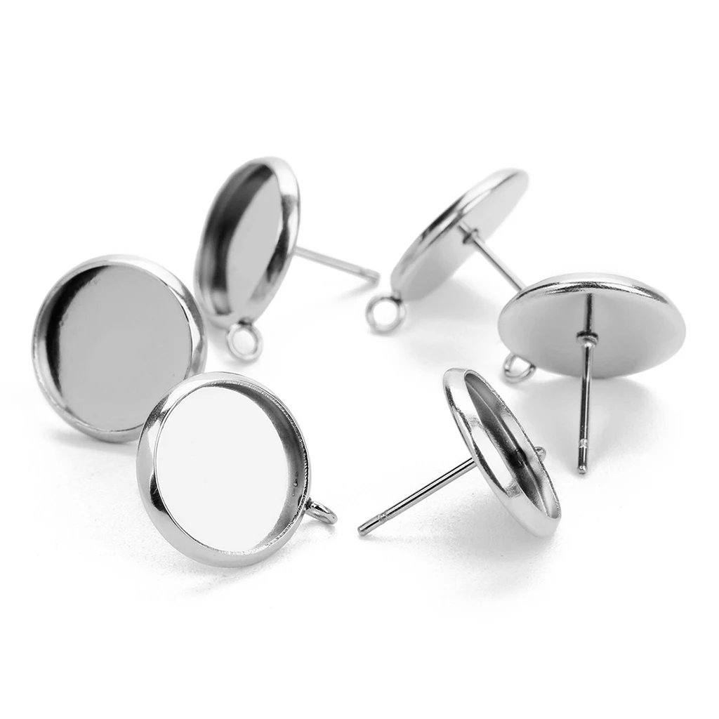 20 Pieces Metal Stud Earring Blank Cabochon Base Setting Trays With Loop DIY Jewelry Accessories