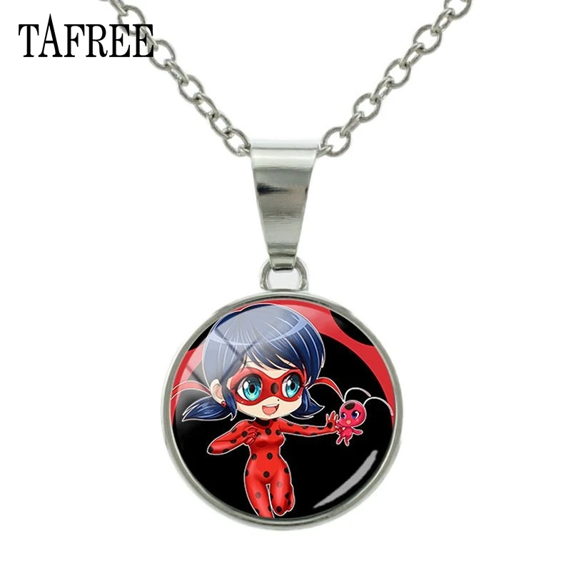 

TAFREE Magical Ladybug Cartoon Figurine Snap Buttons Necklace Adrien Marinette Figure Lady Bug and Cat Christmas Gift LB107
