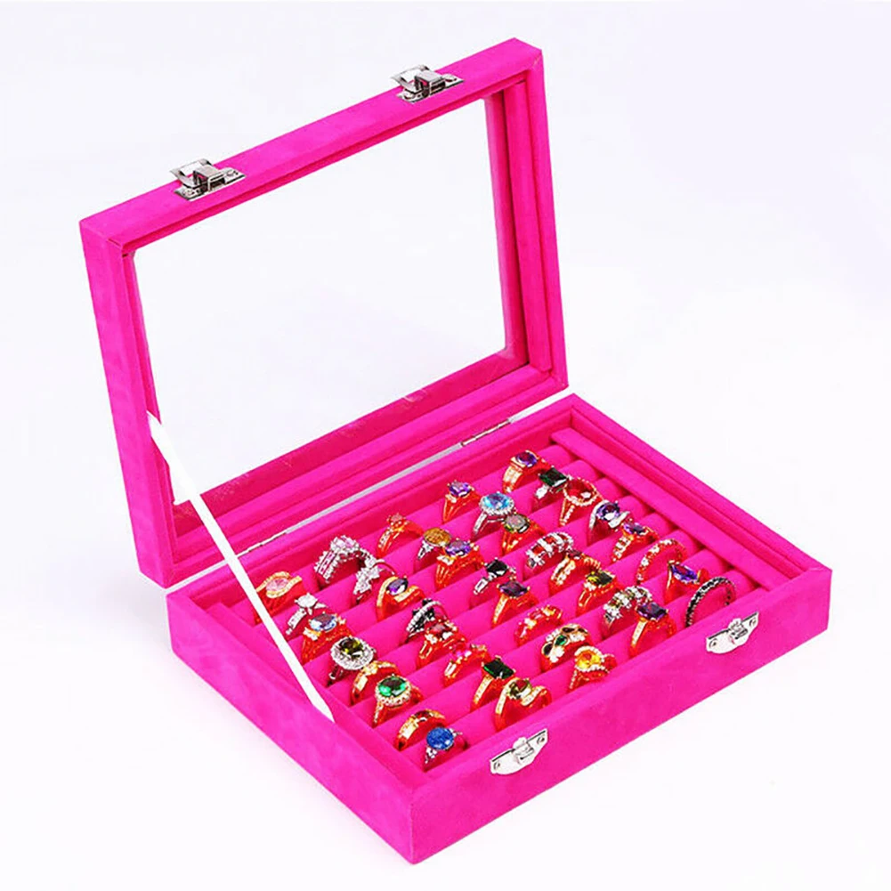 Velvet Portable Jewelry Organizer Display Earring Ring Storage Tray Box Case