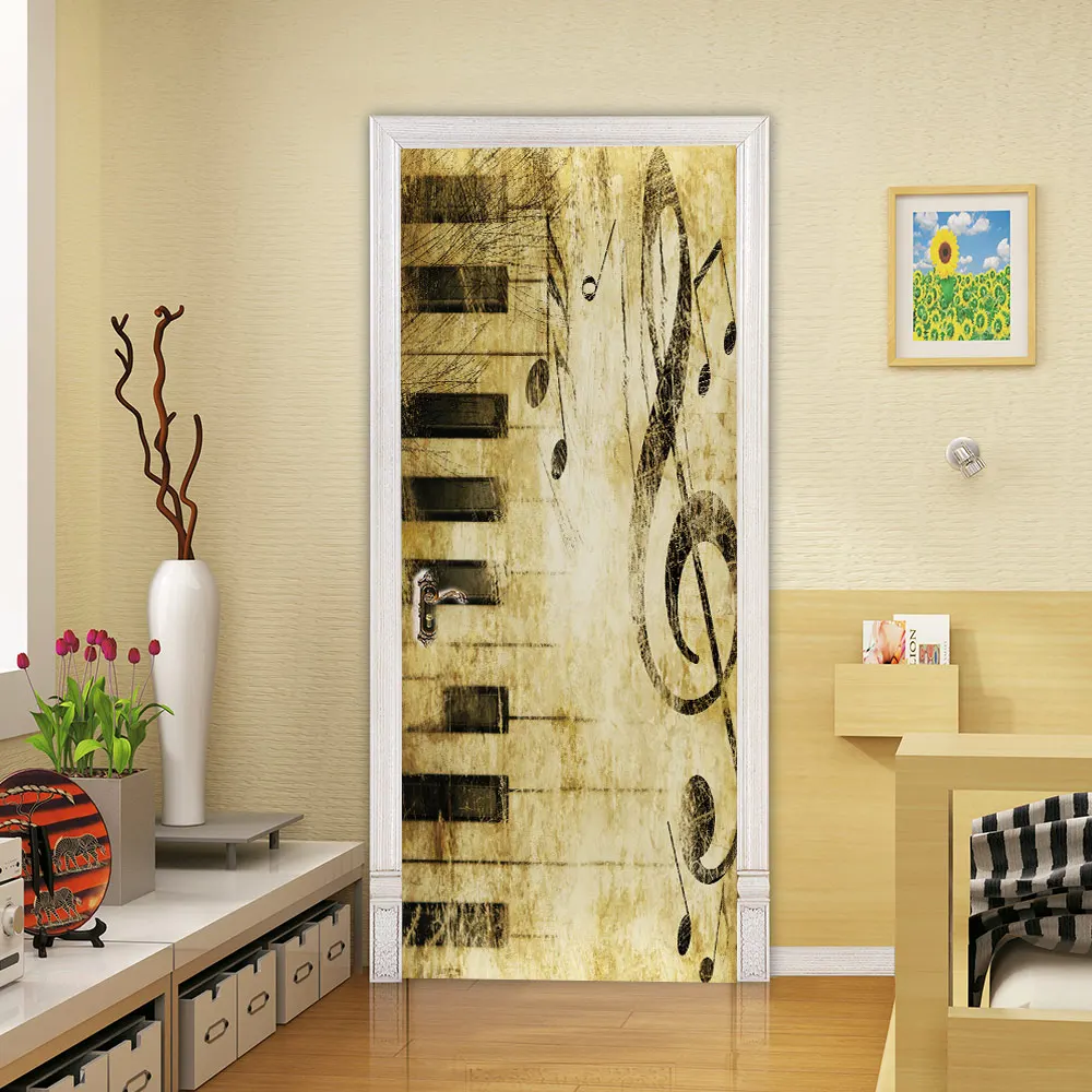 DIY черно-белые пианино ключи заметки двери наклейки ПВХ самоклеющиеся декоративные водонепроницаемые настенные наклейки фрески обои на дверь