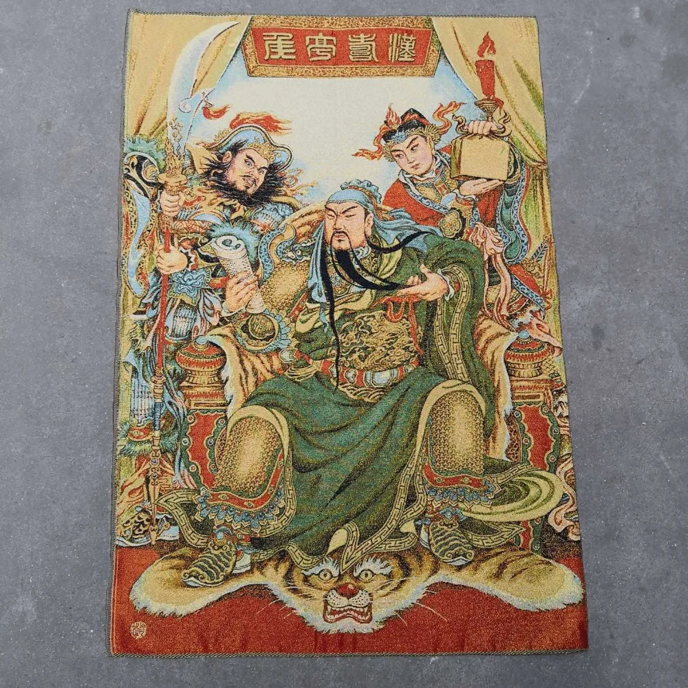 

China old Tibet silk Thangka like hanging painting fengshui guan gong