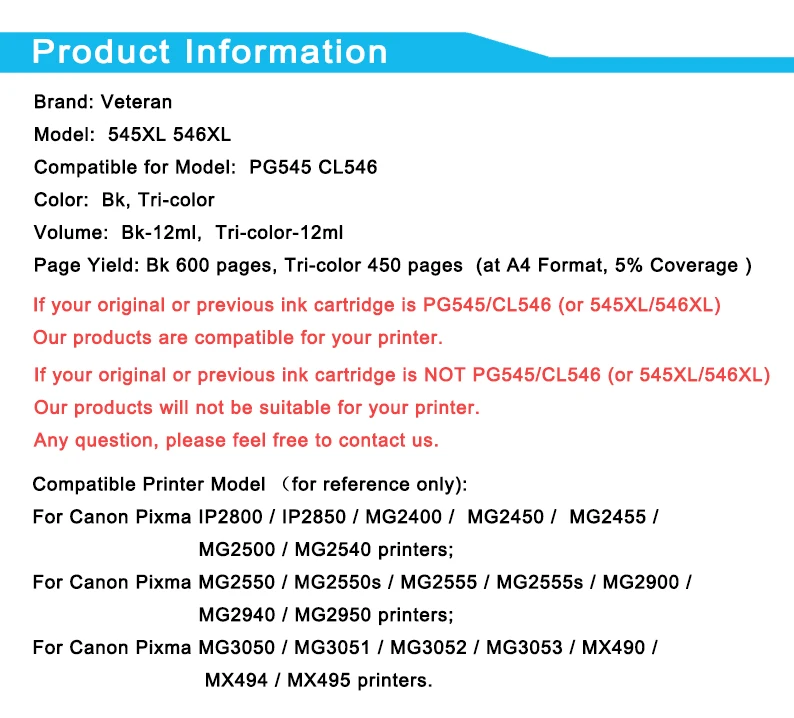 Veteran PG545 CL546 чернильный картридж для Canon PG 545 CL 546 Pixma IP2850 MG2450 MX495 MG2950 MG2550
