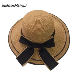 [DINGDNSHOW] 2019 брендовая Солнцезащитная шляпа для взрослых летняя кепка для женщин бант пляжная кепка с широкими полями соломенная шляпа