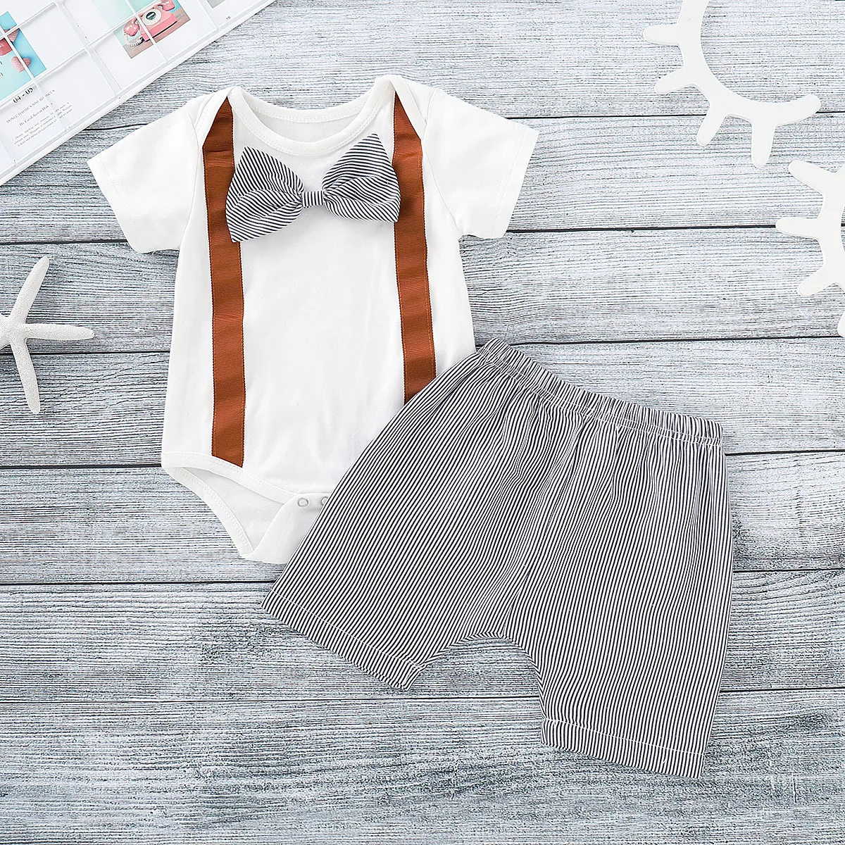 

Newborn Baby Boy Clothes Set Roupa Infantil Gentleman Stripe Set 2 Pieces Short Sleeve Top + Shorts Summer Outfit