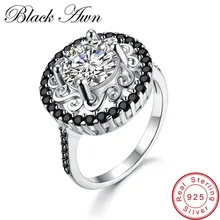 [BLACK AWN] 925 пробы Серебряное ювелирное изделие модный цветок Обручальные кольца для женщин Черная шпинель обручальное кольцо C046