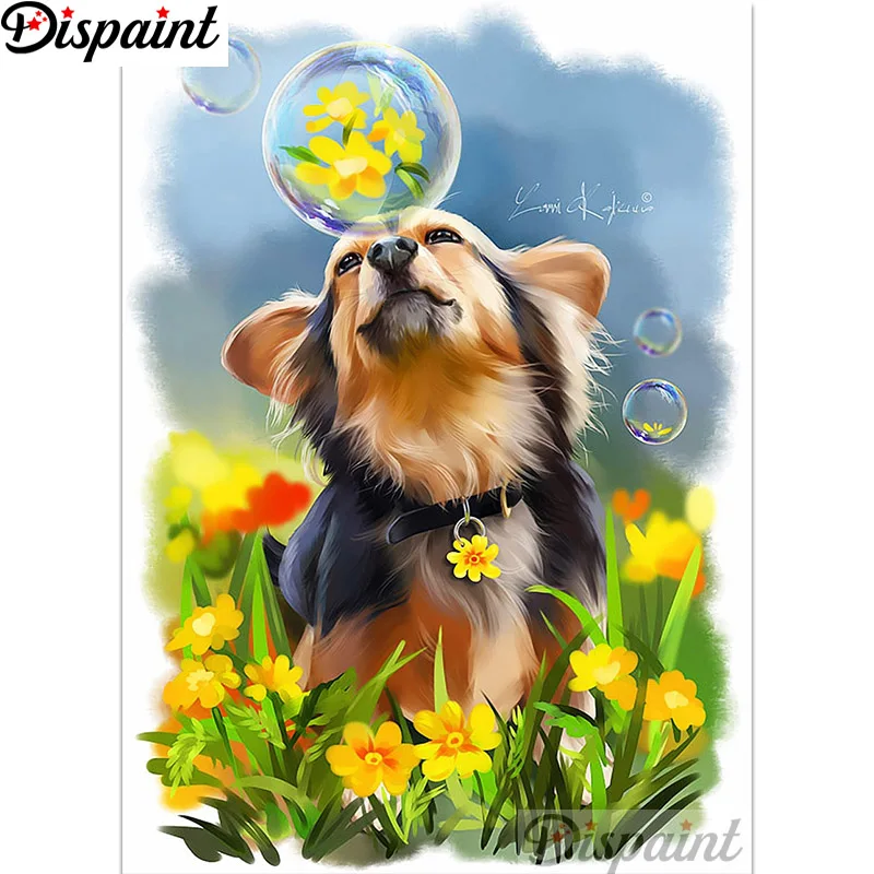 

Dispaint Full Square/Round Drill 5D DIY Diamond Painting "Animal dog flower" 3D Embroidery Cross Stitch Home Decor Gift A12253