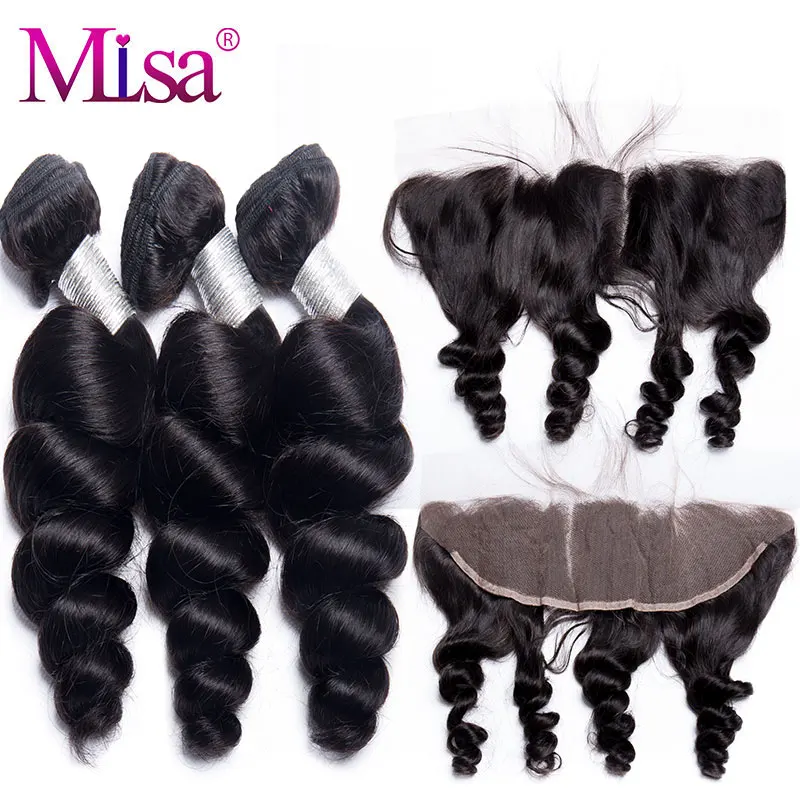 

Brazilian Loose Wave Bundle With Closure 3 Bundle Human Hair Weave Remy Mi Lisa Hair Ear to Ear Lace Frontal Closure With Bundle