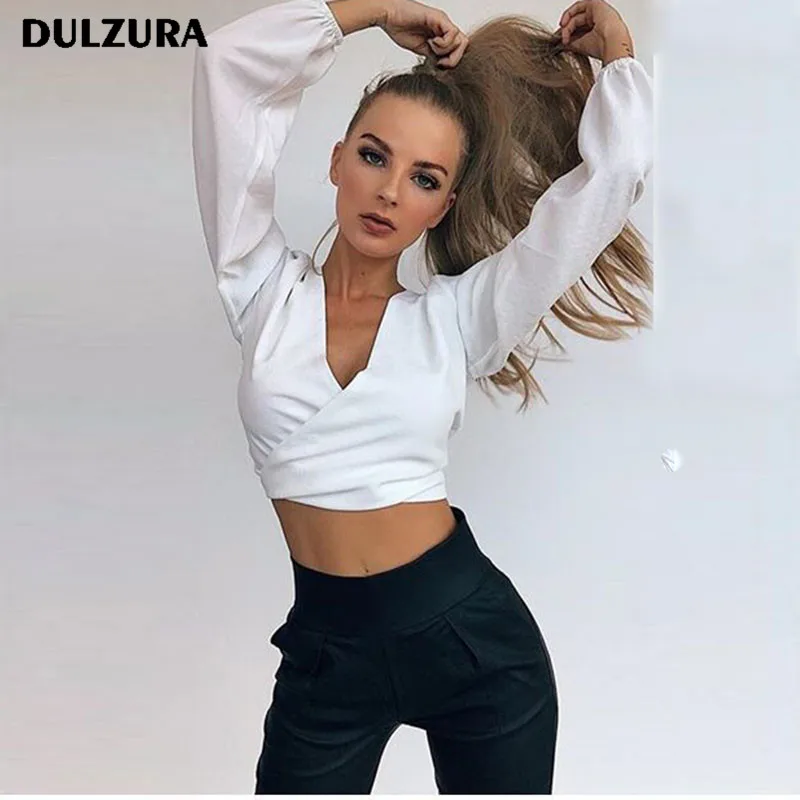 Dulzura Длинные рукава пикантные рубашка с треугольным вырезом открытой спиной на