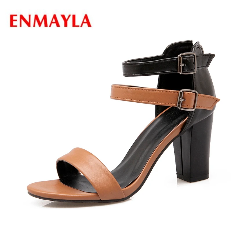 

ENMAYLA 2018 New Fashion summer lady double buckle strap square heel sandals women open toe sandals ZYL414