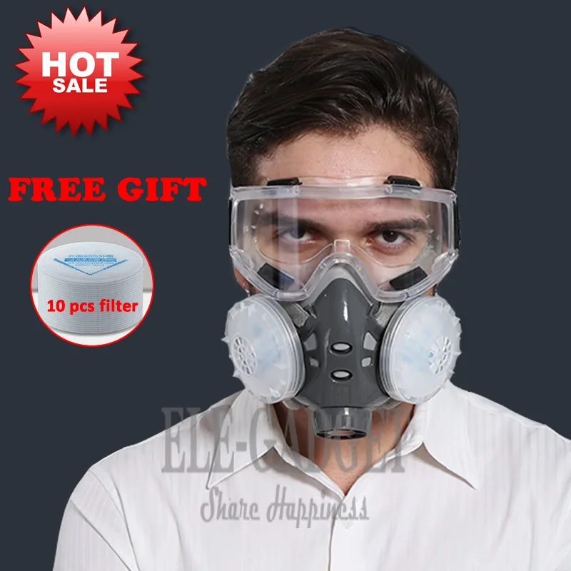 New Dust Mask Respirator Dual Filter Half Face Mask With Safety Glasses