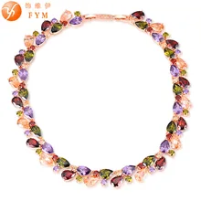FYM Новое Высокое Качество Роскошные Цирконий Красочные Камень Ожерелья Роуз Позолоченные Подарки Ювелирные Изделия для Женщин Партии