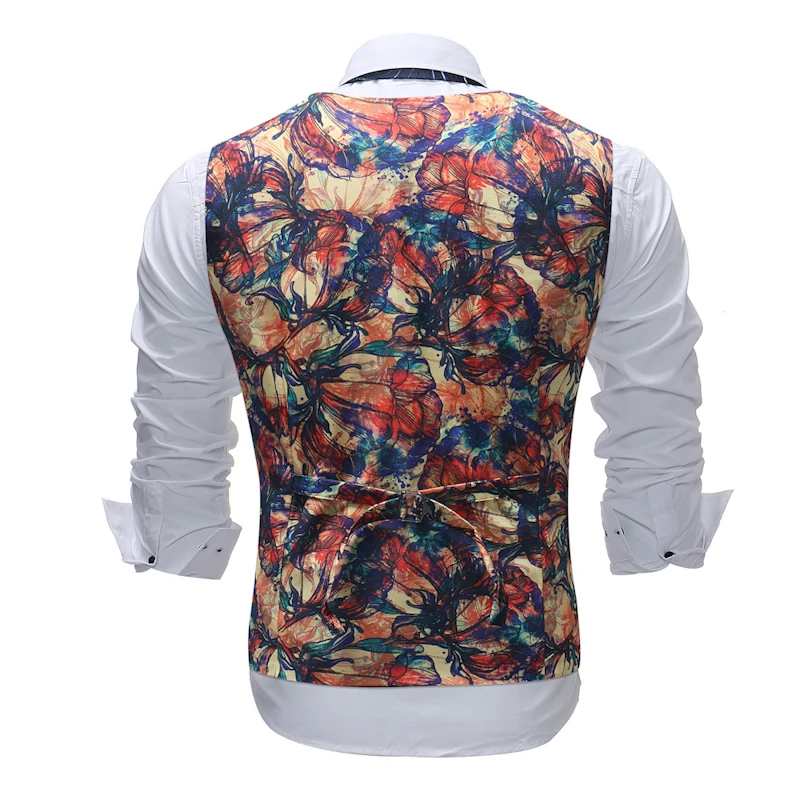 2021 Vintage Floral Print Suit Vest Men 2018 Brand New Wedding Party Dress Vests Slim Fit