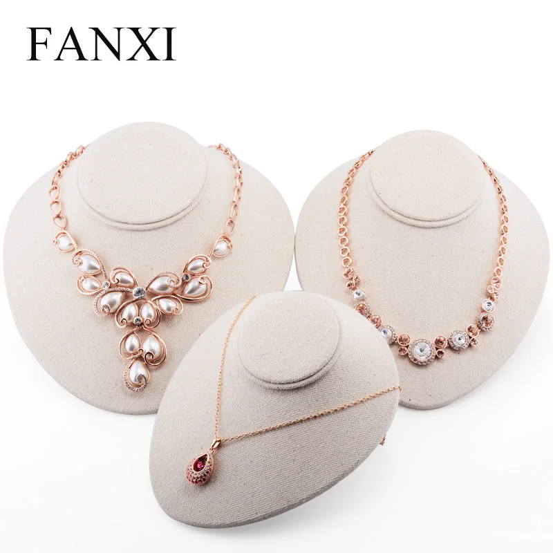 

FANXI Elegant Beige Color Egg Shape Jewelry Pendant/Necklace Neck Bust Display Stand for Jewelry Counter Showcase Expositor