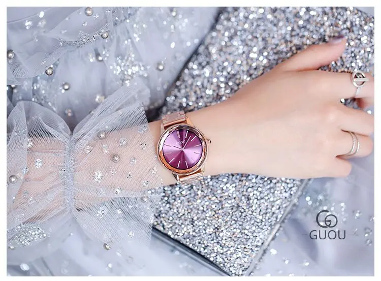 Женские часы новые GUOU женские часы розовое золото браслет часы из нержавеющей стали автоматические часы с датой Часы relogio feminino saat