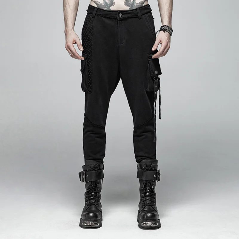 Панк рейв мужские панк Рок черные трикотажные брюки повседневные мужские уличные длинные брюки с большим карманом
