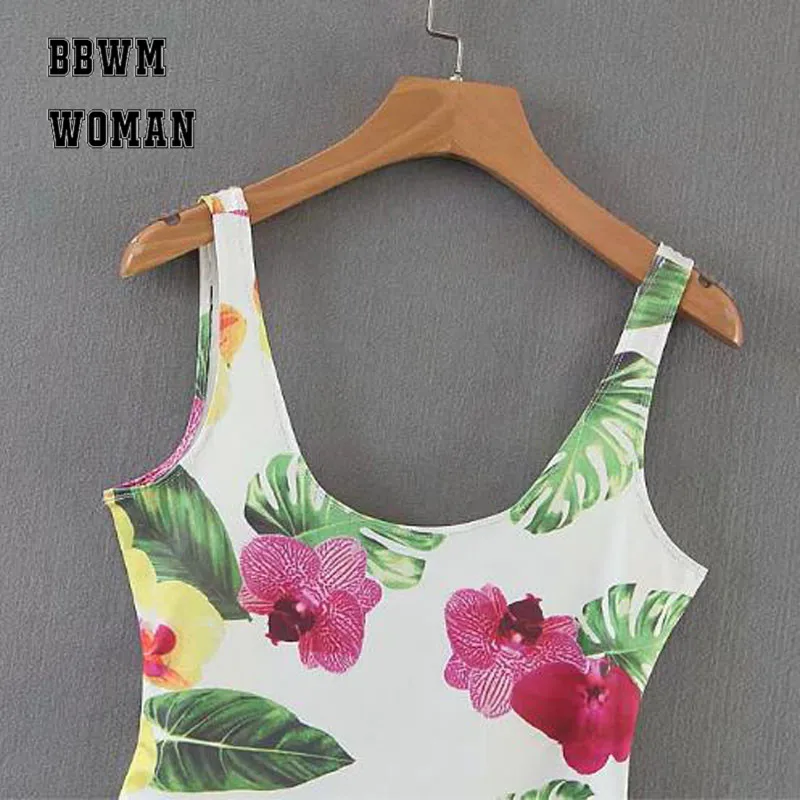 Summer Flower And Green Leaf Printed Bodysuit 2018 Skinny Sleeveless Backless Jumpsuit Rompers Fashion Bodycon Playsuit 1405