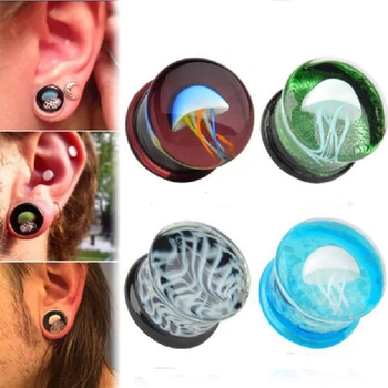 

Romantic 8-16mm colorful jellyfish Glass Ear Plug Expanders Gauge Tunnel Body Piercing Jewelry Ear gauges