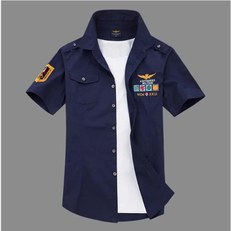 Мужская рубашка с коротким рукавом, новая модная повседневная хлопковая рубашка ВВС с коротким рукавом, вышитая рубашка с коротким рукавом