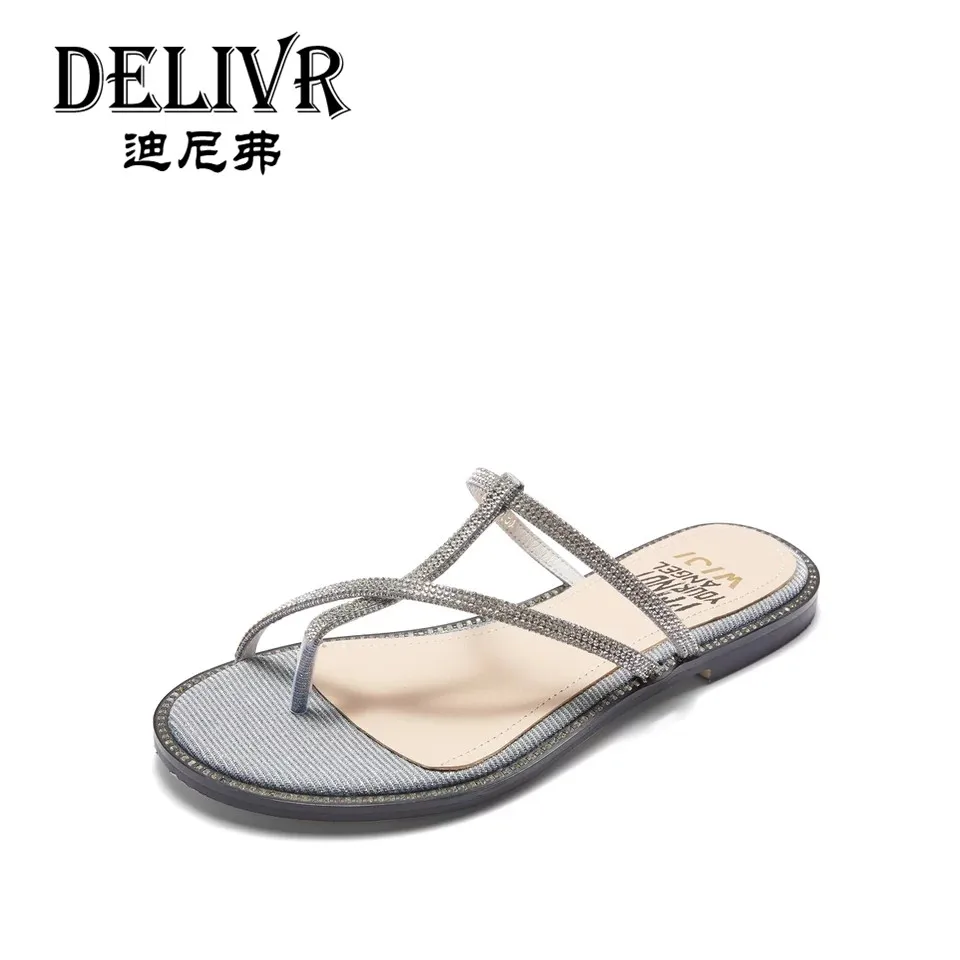 

Delivr Flats Whit Women Slippers Summer 2019 New Fashion Ladies Slippers Flip Flops Diamonds Non-slip Women'S Slipper Solid