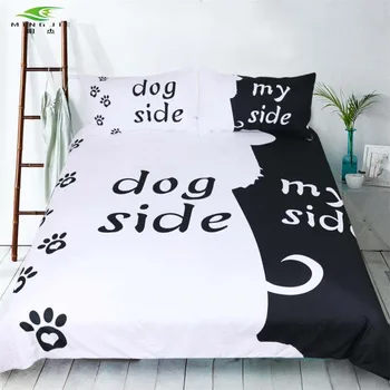 

Black White Dog Cat Side My Side bedding sets US Twin Full Queen King Size 3 pcs Bed Linen Couples Duvet Cover Set Pillowcase