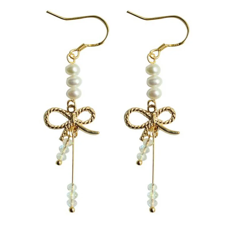 

Ruifan Pearl/Crystal Ear hook Gold Color 925 Sterling Silver Women's Hanging Earrings No Ear Hole Jewelry YEA209
